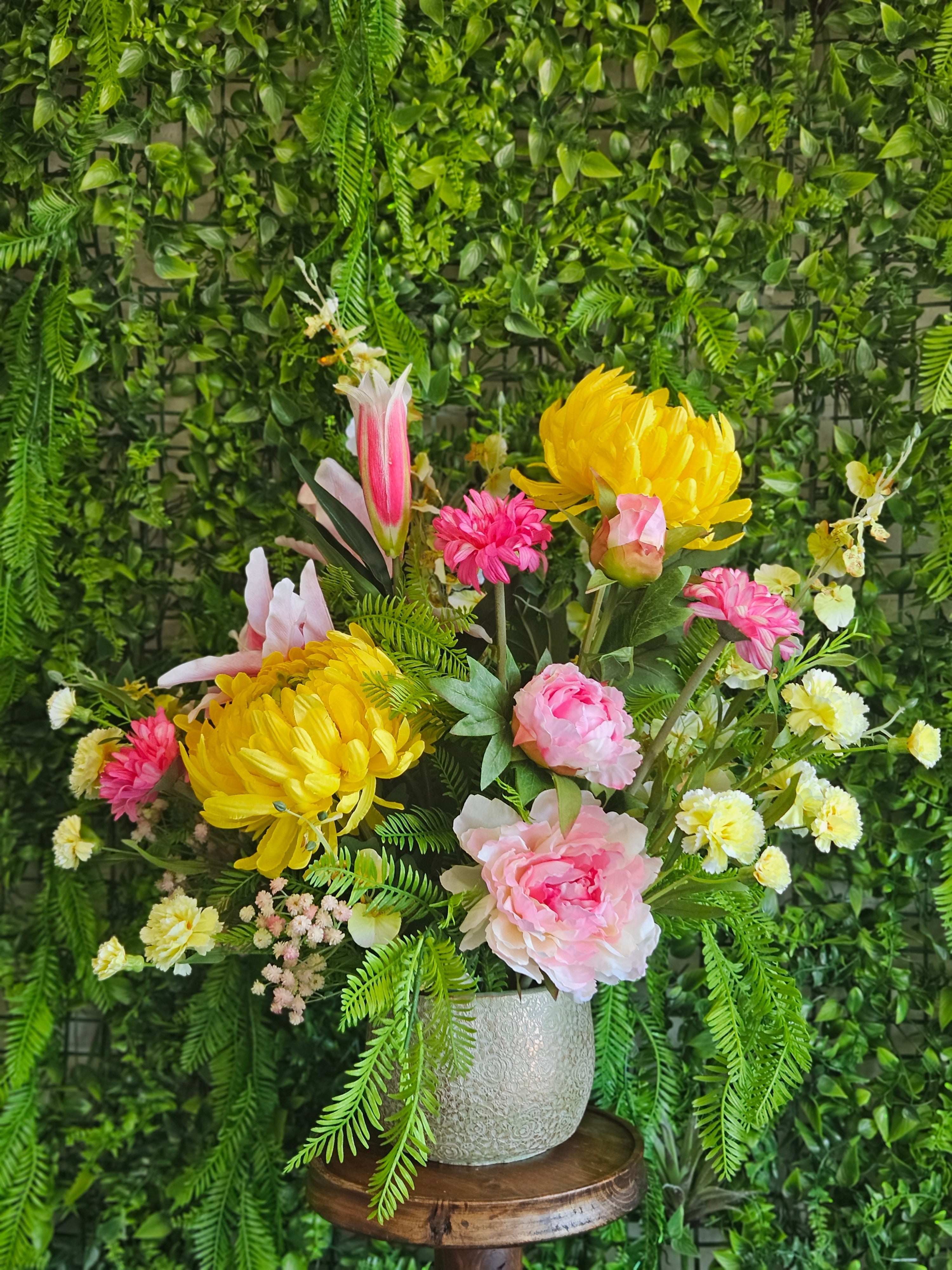 Rose Gold Potted Silk Arrangement Freckles Flowers