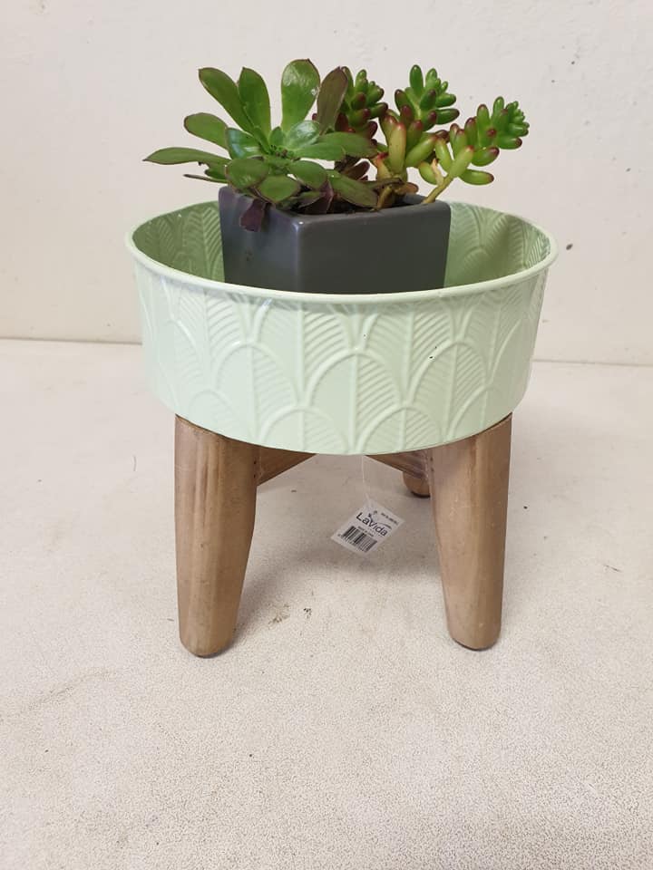 Small green tin planter